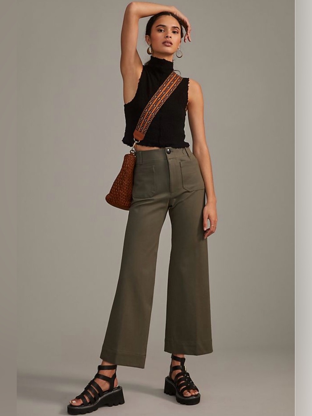 Maeve by Anthropologie The Colette Wide-Leg Ponte Pants, Size 25, Color Olive